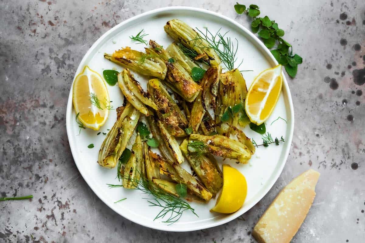 Roasted fennel prepared as a warm, savory dish